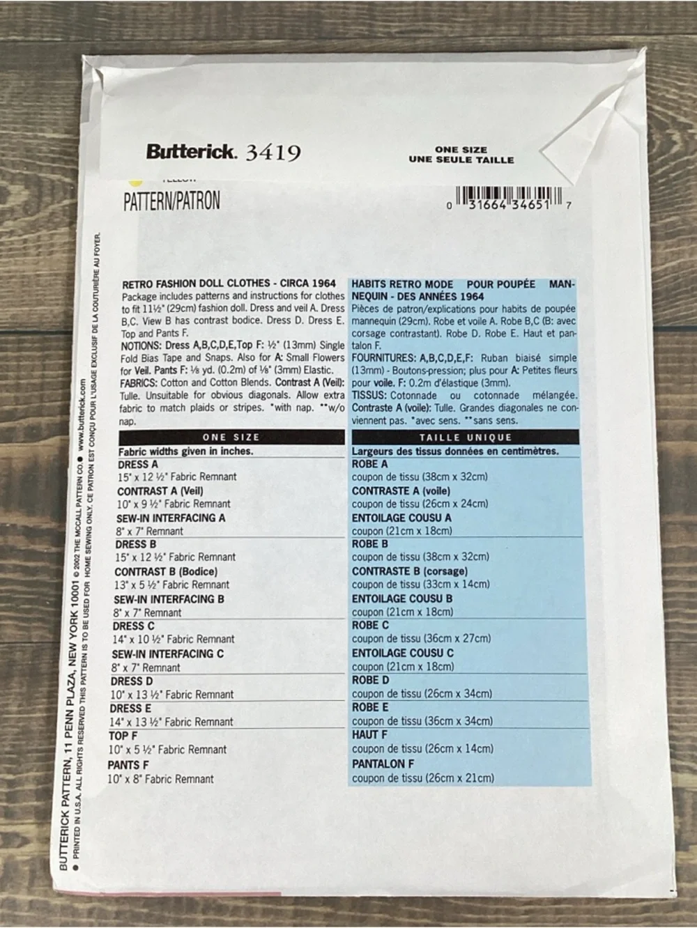 Butterick sewing pattern